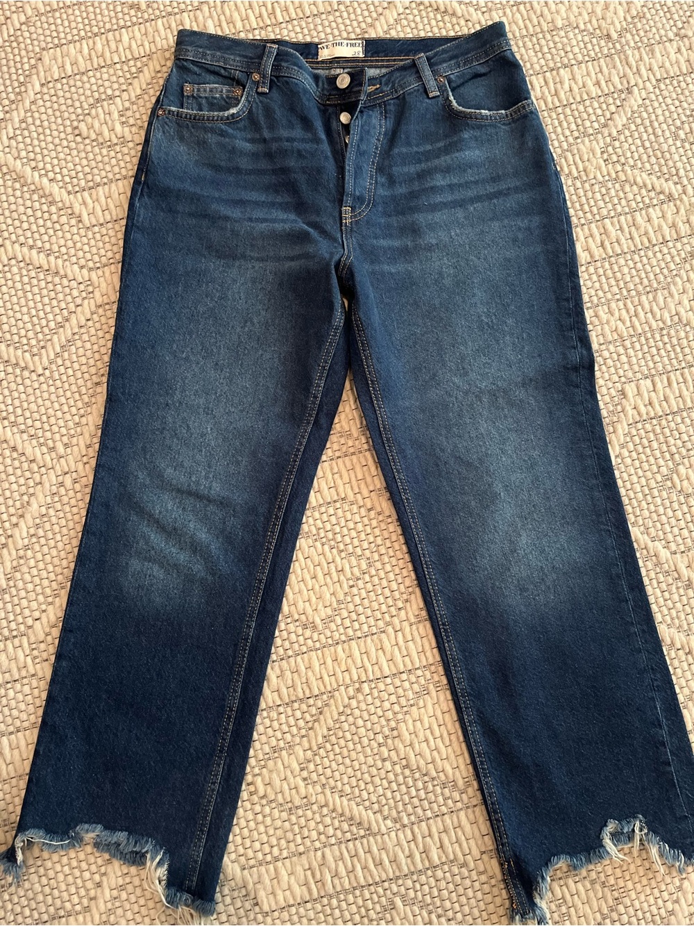 We The Free Midnight Blue Straight Jeans with Raw Hem